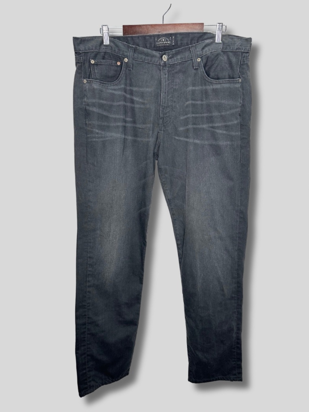 Lucky Brand 221 Original Straight Jeans 38x34 Charcoal Gray Black Faded Denim